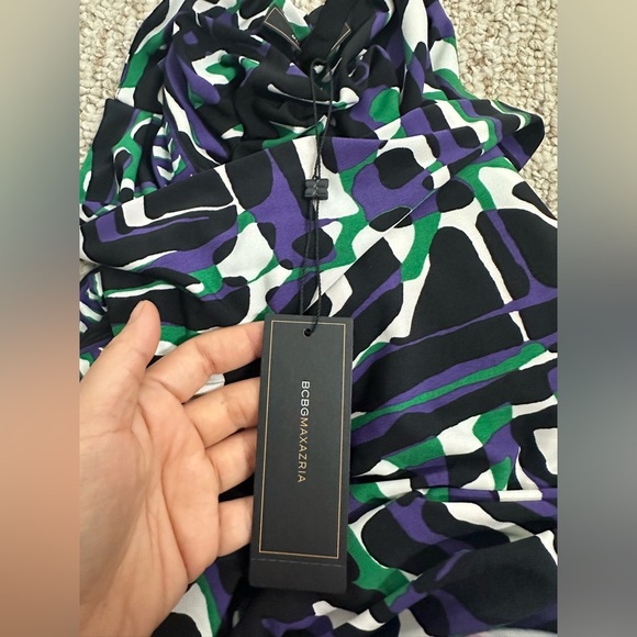 BCBGMaxAzria Sheath Mini Dress Green purple Sleeveless Scoop Neck size M NWT - Picture 6 of 11